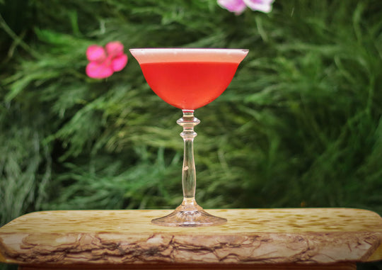 Cocktail rouge avec mousse dans verre à Martini